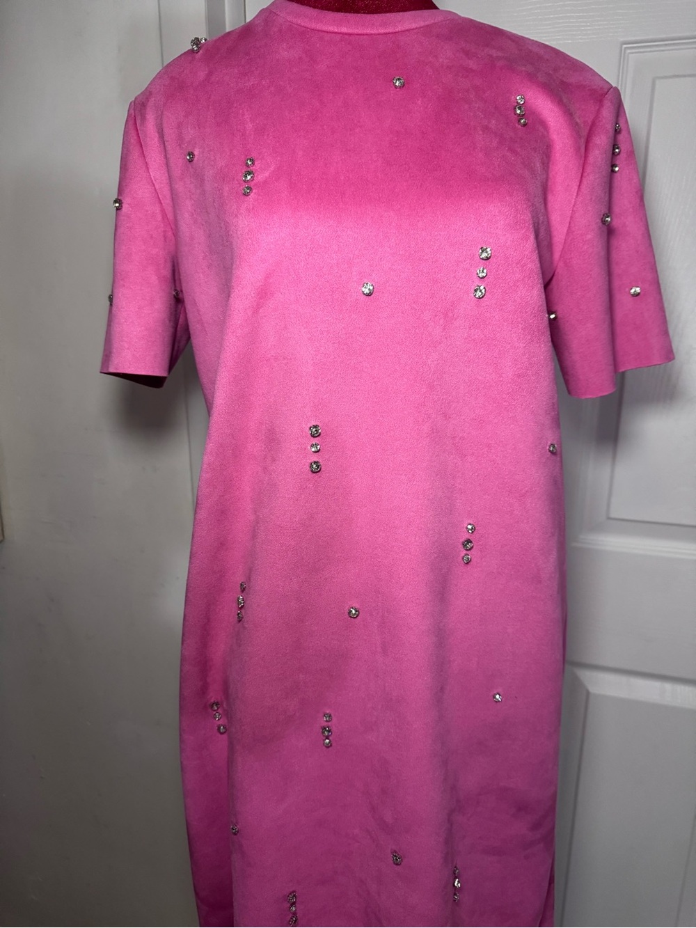 Zara Hot Pink Crystal-Stud Mini Shift Dress